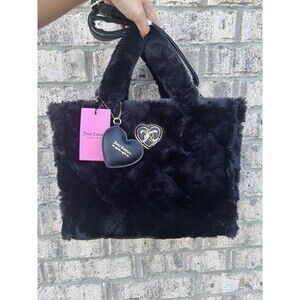 Juicy Couture Lets Get Cozy Tote Black Liquorice Faux Fur NWT